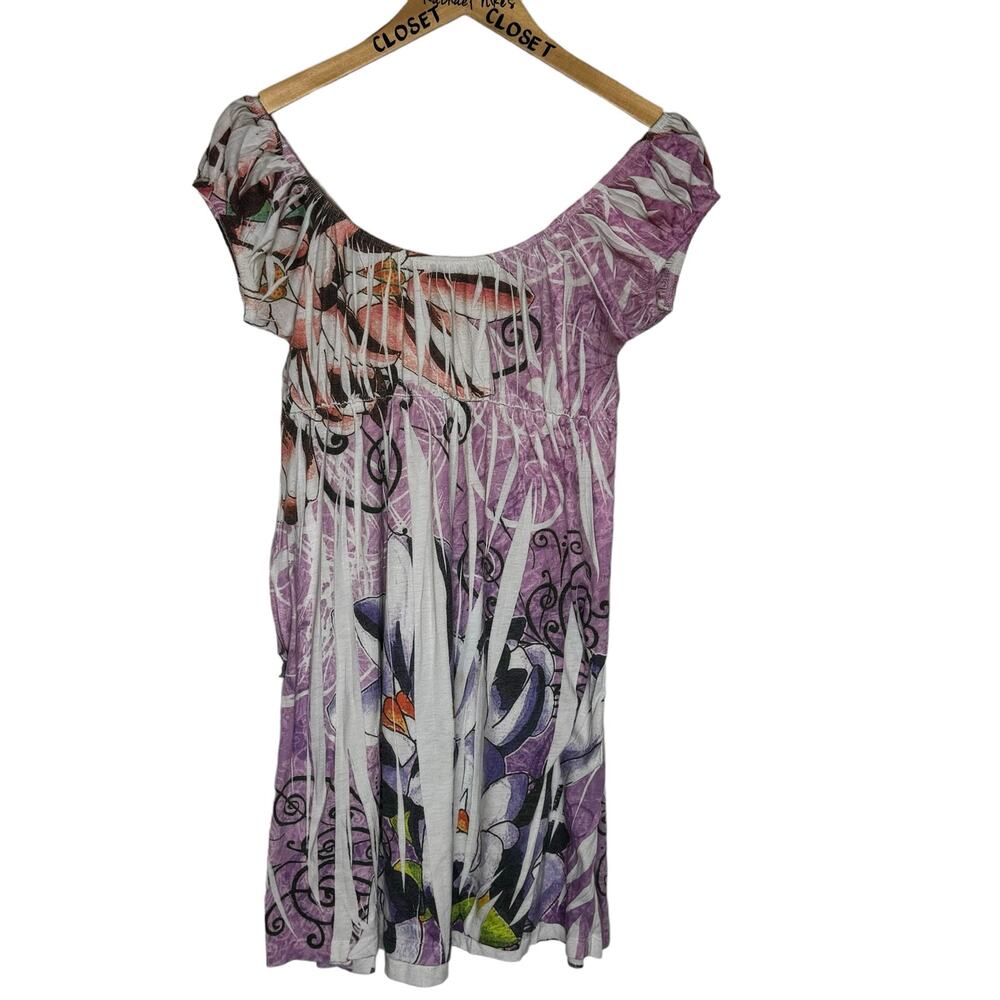 Bellezza Vintage Y2K Off the Shoulder Empire Waist Boho Mini Dress  X- Large